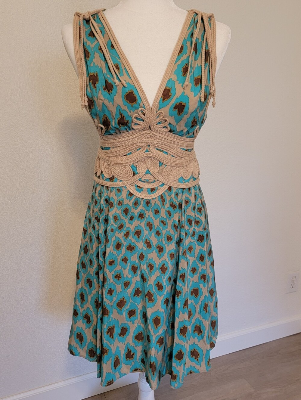 Annette Lepore turquoise, beige dress Sz 0